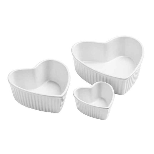 Amour Heart Shape White Dishes - Set of 3 - Premier Home