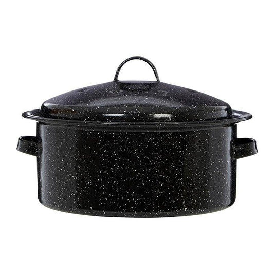 Round Self Basting Black Enamel Roaster - Premier Home