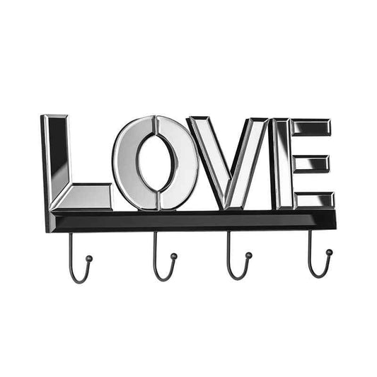 "Love" Mirrored 4 Hook Wall Hanger