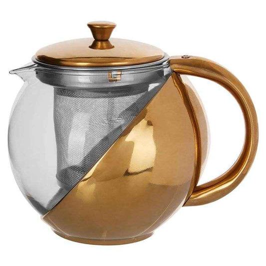 Gold Finish Glass Teapot with Infuser