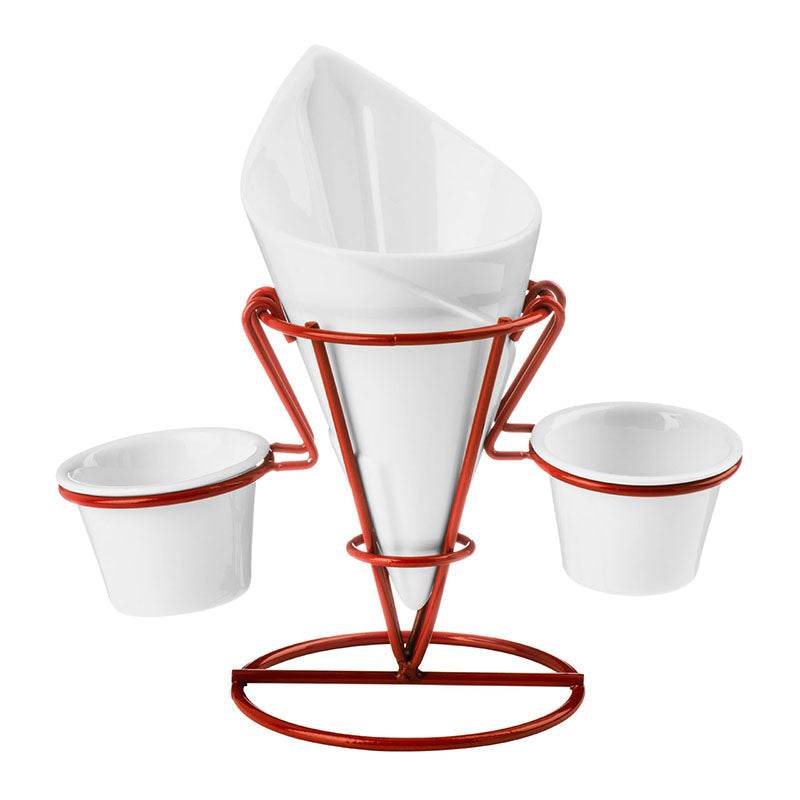 Red Metal French Fry Cone with 2 Dip Dishes - Premier Home