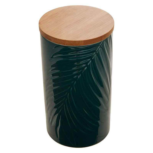 Bali Dark Green Large Storage Jar with Bamboo Lid - Premier Home