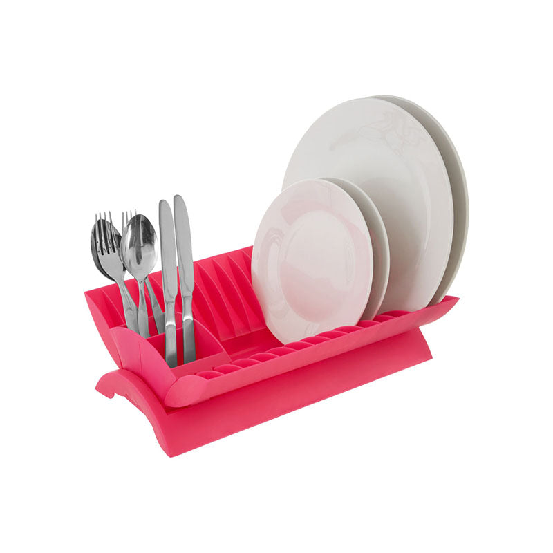 Hot Pink Dish Drainer with Cutlery Caddy