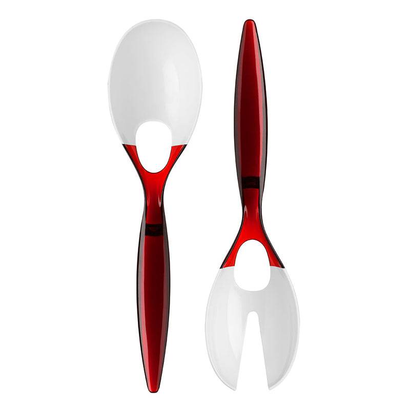 Red And White Plastic Salad Spoon & Fork - Premier Home