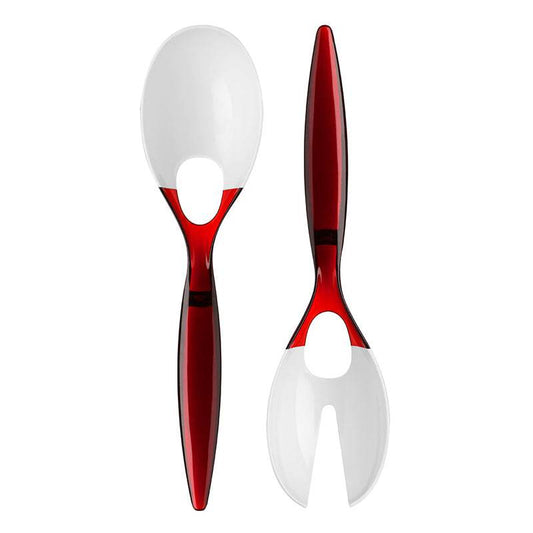 Red And White Plastic Salad Spoon & Fork - Premier Home
