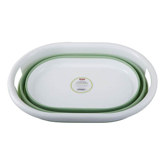 Collapsible Green White Laundry Basket - Premier Home