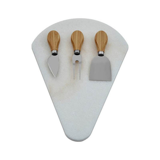 Kindia White Fan Shaped Marble Cheese Board with 3 Knives - Premier Home