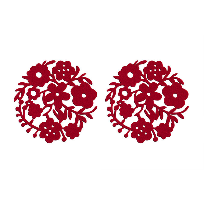 Red Felt Flower Design Placemats -Set of 2
