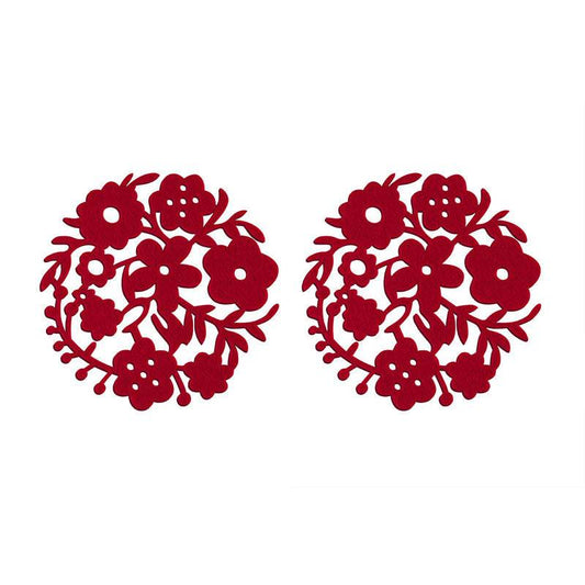 Red Felt Flower Design Placemats -Set of 2 - Premier Home