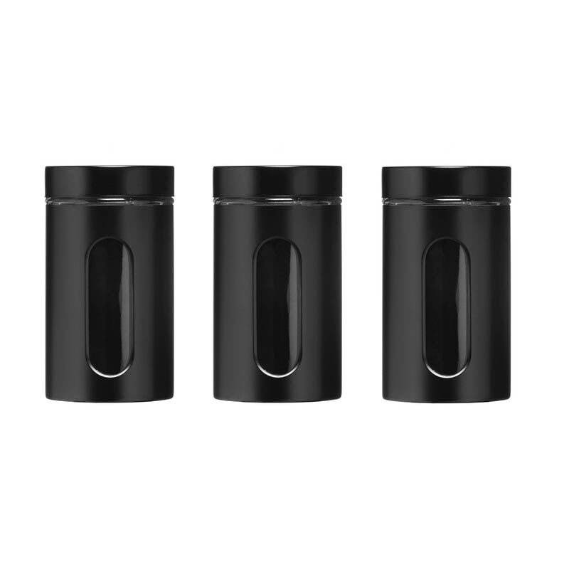 Set of Three Clear and Black Storage Jars