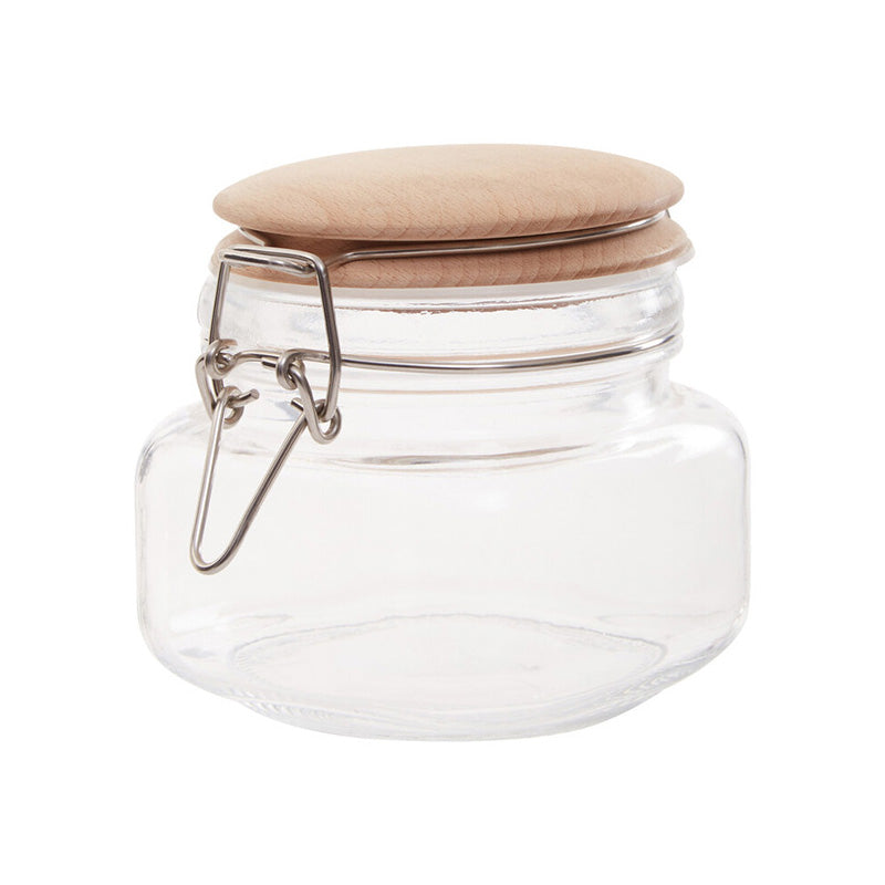 Luca Square 500ml Glass Jar With Wooden Lid