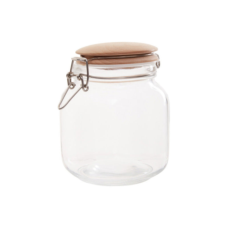 Luca Square 1050ml Glass Jar With Wooden Lid