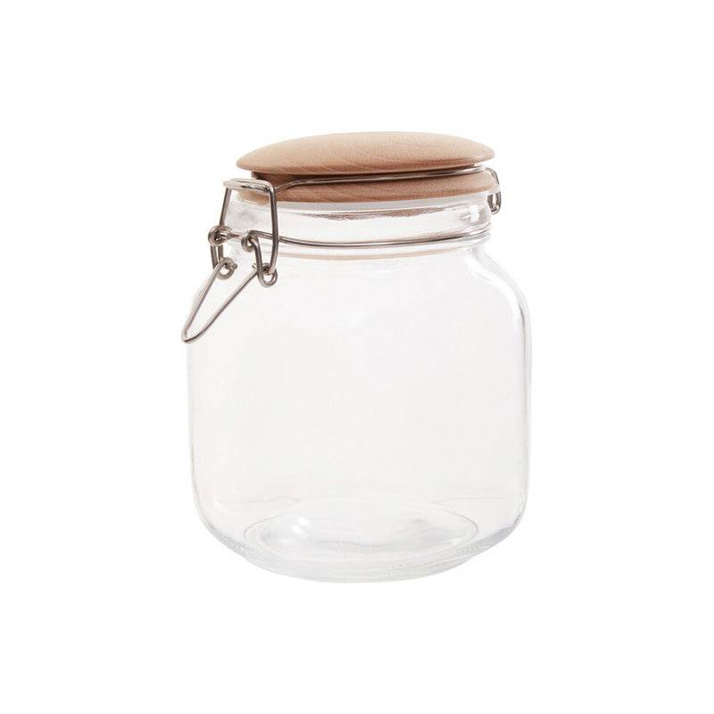 Luca Square 1050ml Glass Jar With Wooden Lid - Premier Home