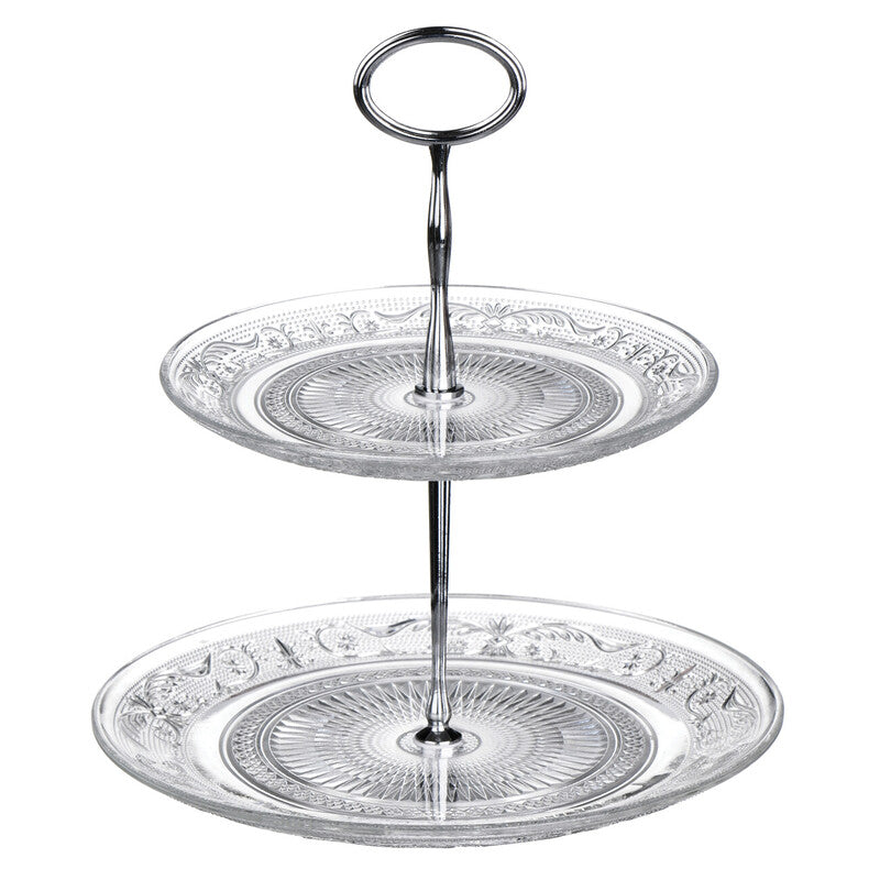 Clear Glass 2 Tier Cake Stand