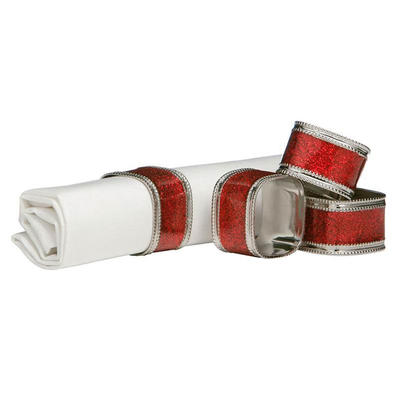 Red Glitter Napkin Ring - Set Of 4 - Premier Home
