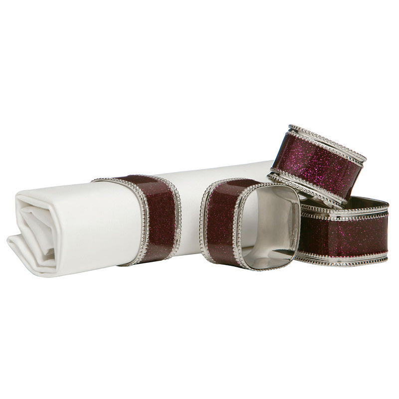 Purple Glitter Napkin Rings - Set Of 4