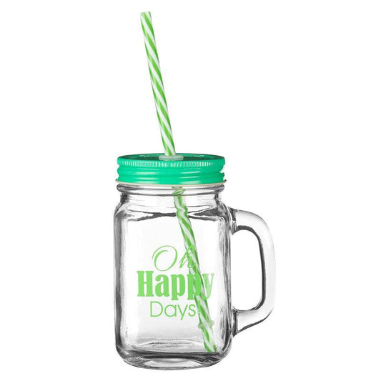 Square Happy Days Jar Mug - 450Ml Glass - Premier Home