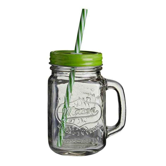 Embossed Mason Jar Mug With Kiwi Lid
