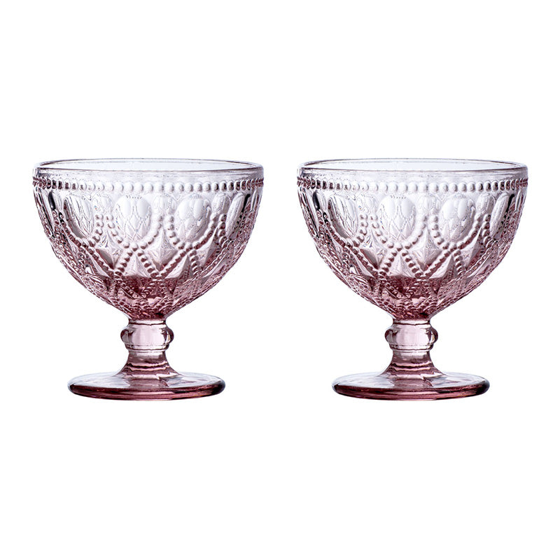Fleur Pink Glass Sundae Dishes - Set Of 2
