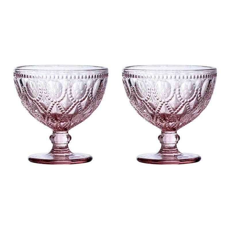 Fleur Pink Glass Sundae Dishes - Set Of 2