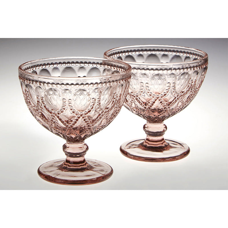 Fleur Pink Glass Sundae Dishes - Set Of 2