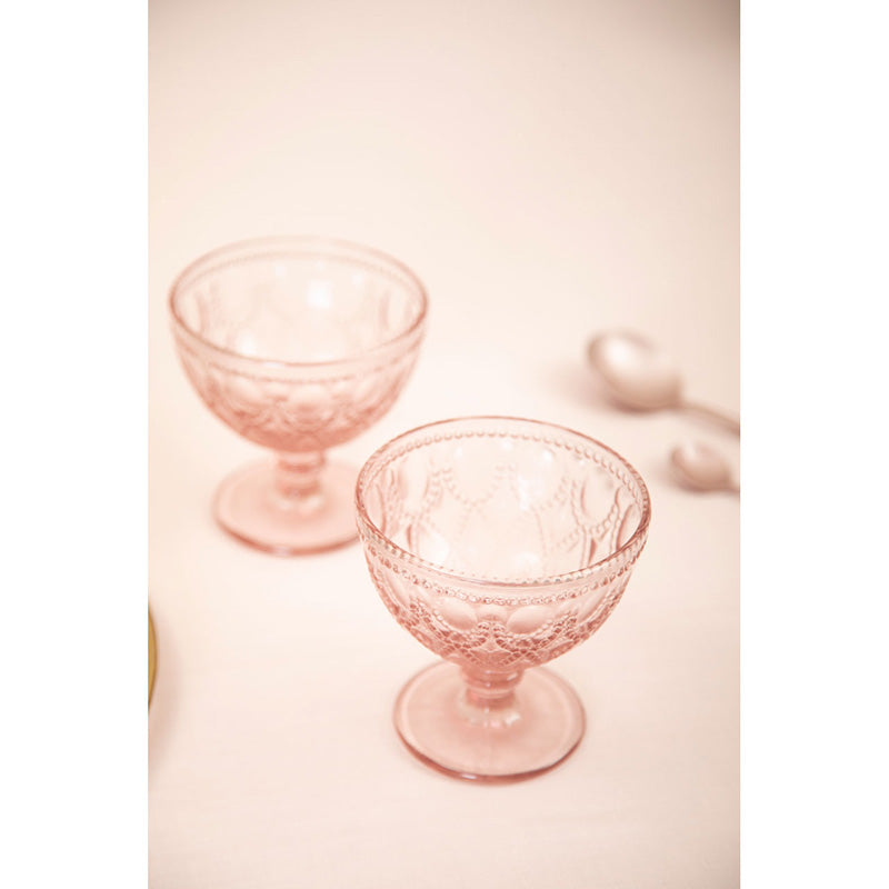 Fleur Pink Glass Sundae Dishes - Set Of 2