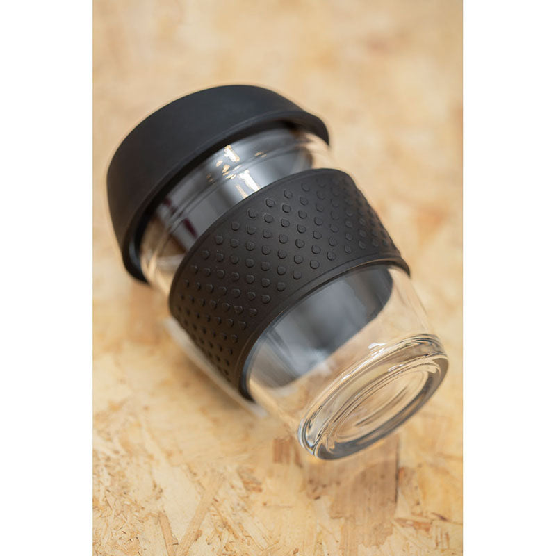 Mimo Glass Mug with Black Silicone Band Lid
