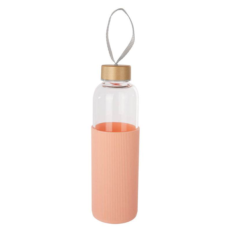Glass Water Bottle with Peach Pink Silicone Sleeve - Premier Home