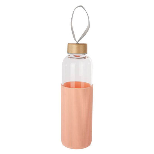 Glass Water Bottle with Peach Pink Silicone Sleeve - Premier Home