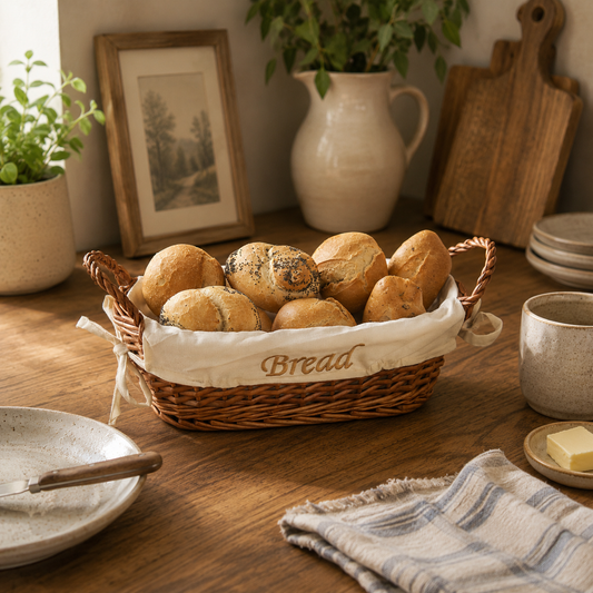 Willow Small Natural Wicker Bread Basket with Cream Lining