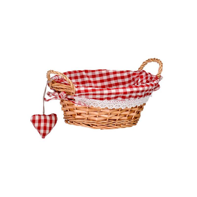 Red Gingham Lining Round Willow Basket