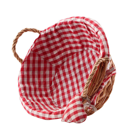 Red Gingham Lining Round Willow Basket