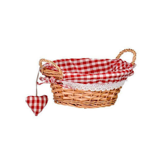 Red Gingham Lining Round Willow Basket - Premier Home