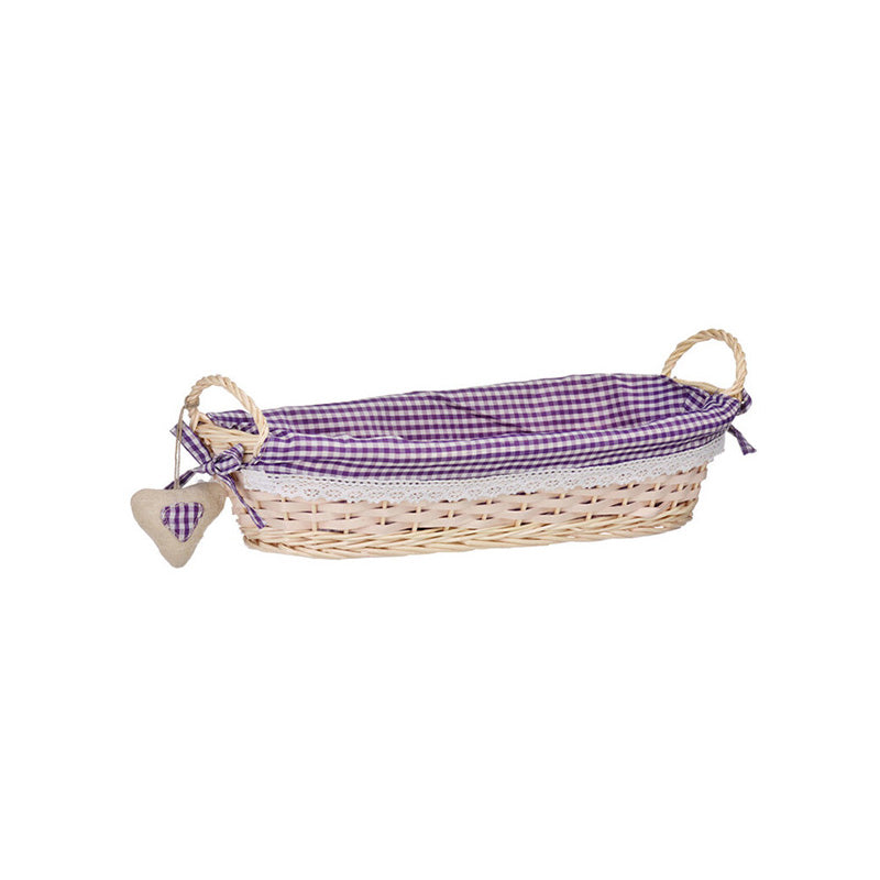 Purple Gingham Lining Oblong Willow Basket