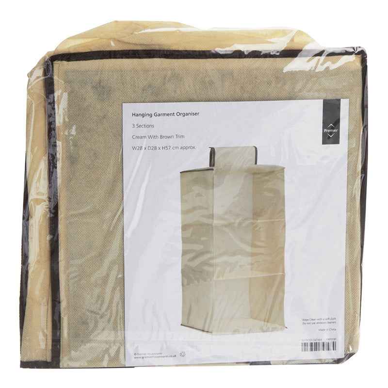 3 Section Cream Hanging Garment Organiser