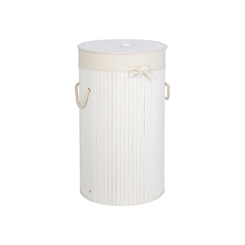 Kankyo Round White Bamboo Laundry Hamper