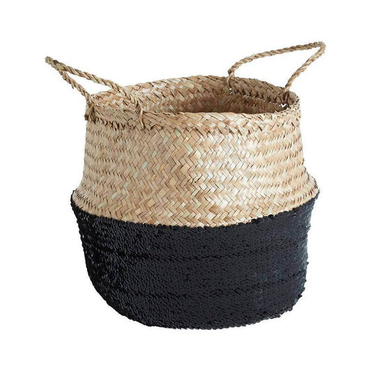 Black And Natural Medium Seagrass Basket - Premier Home