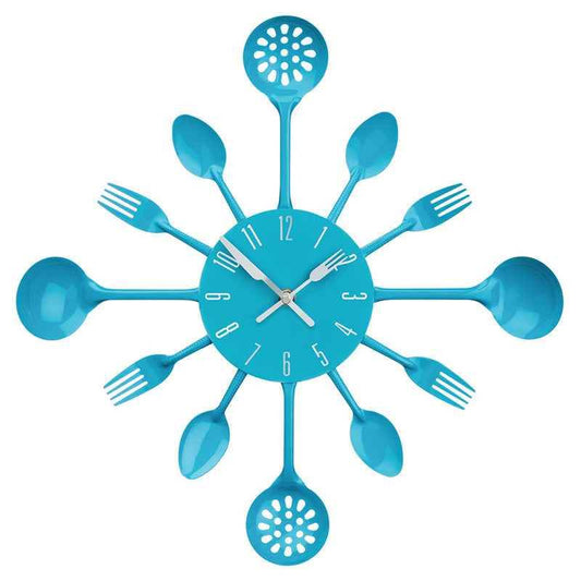 Blue Cutlery Metal Wall Clock - Premier Home