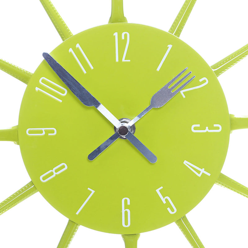 Lime Green Cutlery Metal Wall Clock