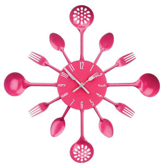 Hot Pink Cutlery Metal Wall Clock
