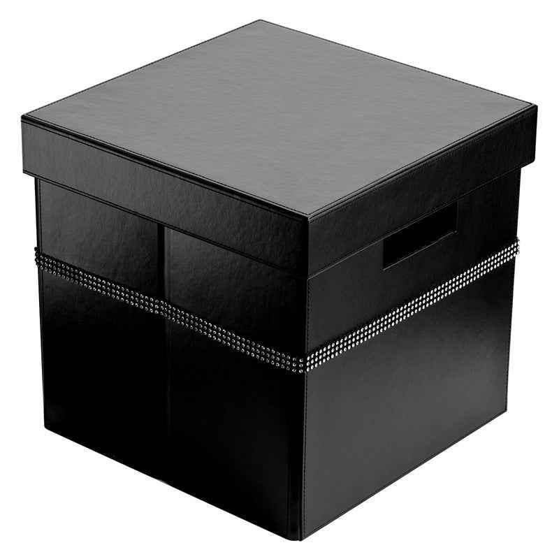 Black Faux Leather Square Storage Box - Premier Home