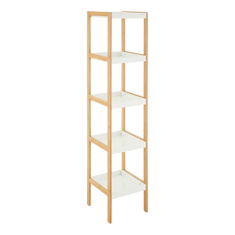 Nostra 5 Tier White / Bamboo Shelf Unit