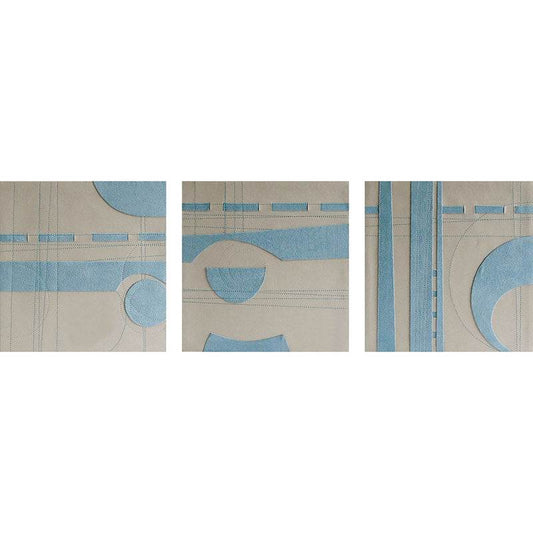 Set Of 3 Blue & Cream Prints - 2Cm Thick - Premier Home