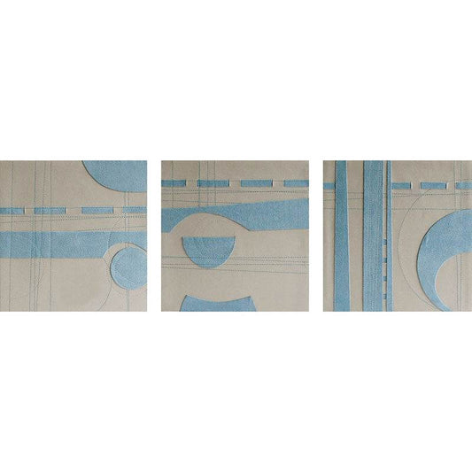 Set Of 3 Blue & Cream Prints - 8Cm Thick - Premier Home