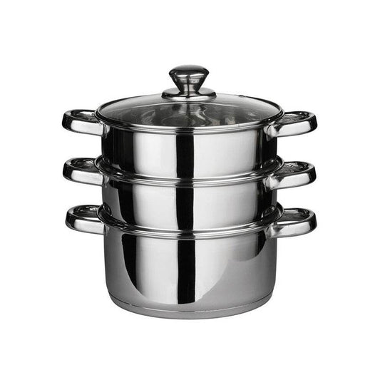 3 Tier Stainless Steel Steamer with Glass Lid - Premier Home