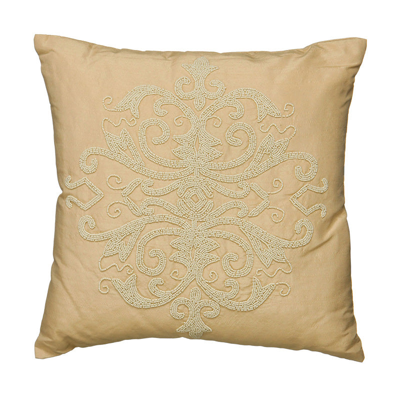 Ivory Beaded Flock Cushion