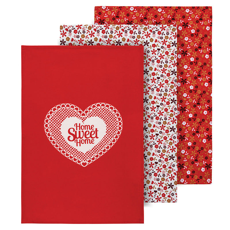 Red Daisy Tea Towels - Set Of 3
