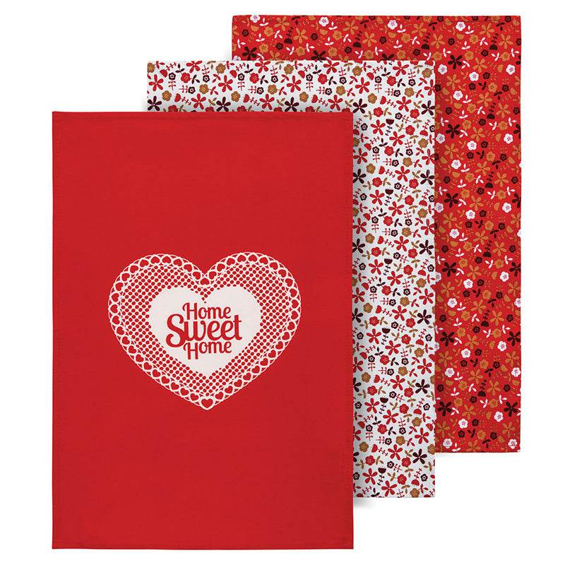 Red Daisy Tea Towels - Set Of 3 - Premier Home