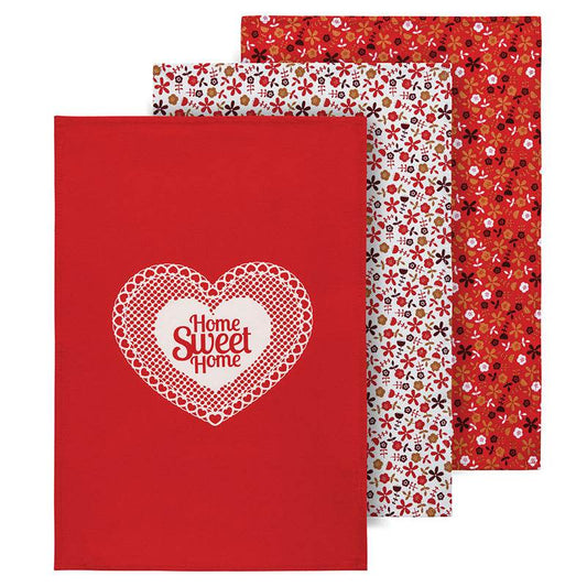 Red Daisy Tea Towels - Set Of 3 - Premier Home