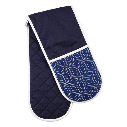 Modern Retro White / Blue Double Oven Glove - Premier Home